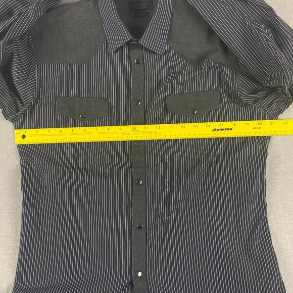 ZARA MAN Shirt Mens Large Pearl Snap Slim Fit Black White Stripes Long‎ Sleeve - Picture 3 of 6